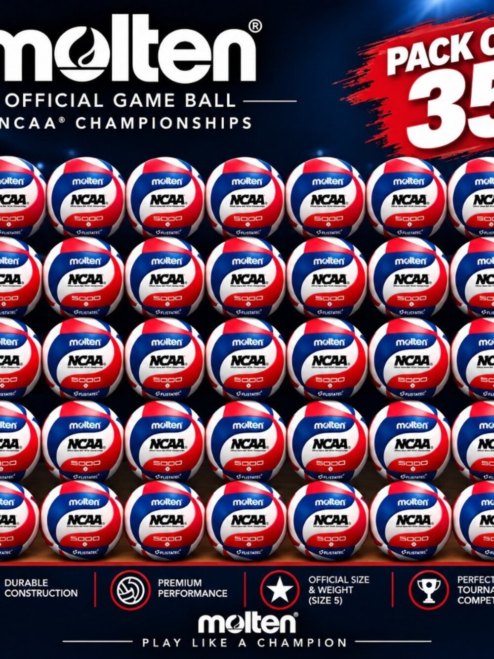 Molten V5M5000-3N Flistatec NCAA Volleyball - Red/White/Blue pack of 35